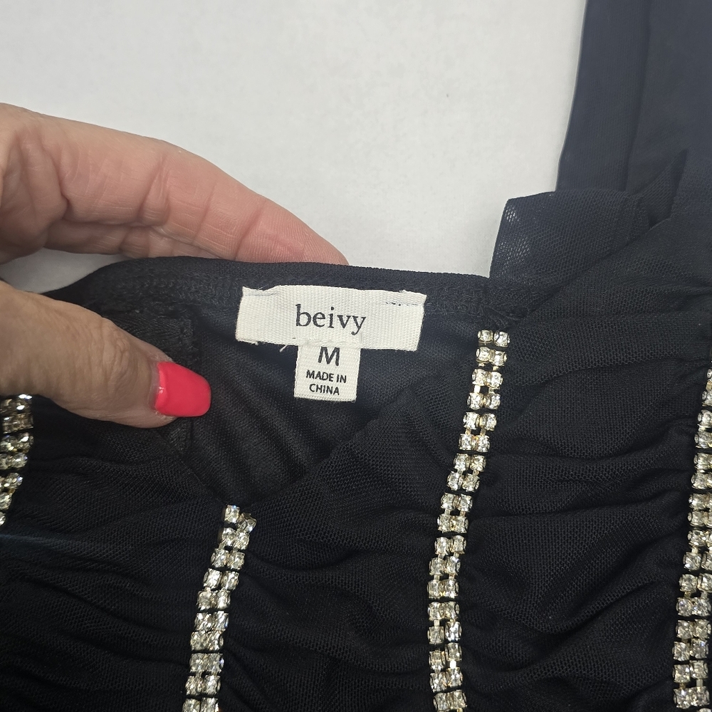 Beivy‎ Ruched Rhinestone Cropped Tank Top Size Medium - Picture 8 of 11